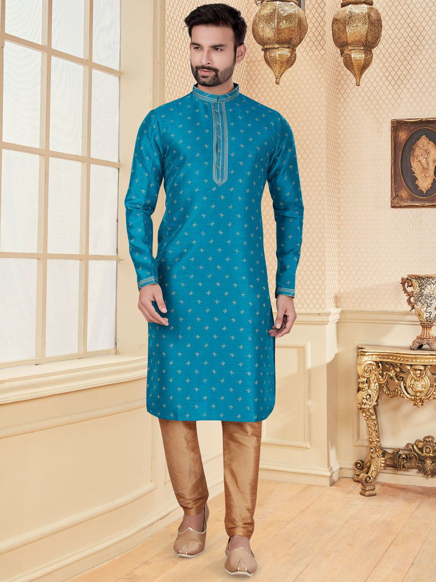 Dodger Blue Silk Handwoven Festival Kurta