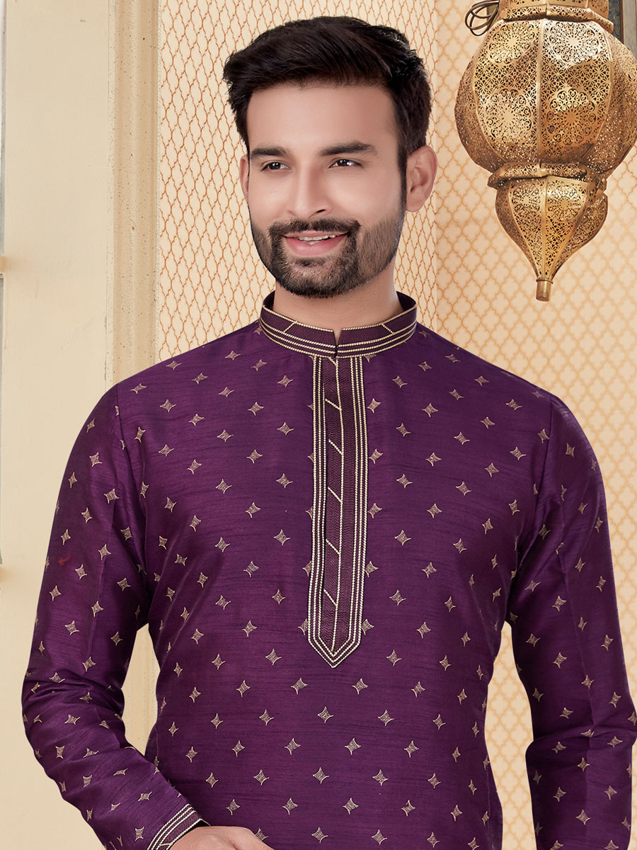 Purple Dupion Silk Handwoven Festival Kurta