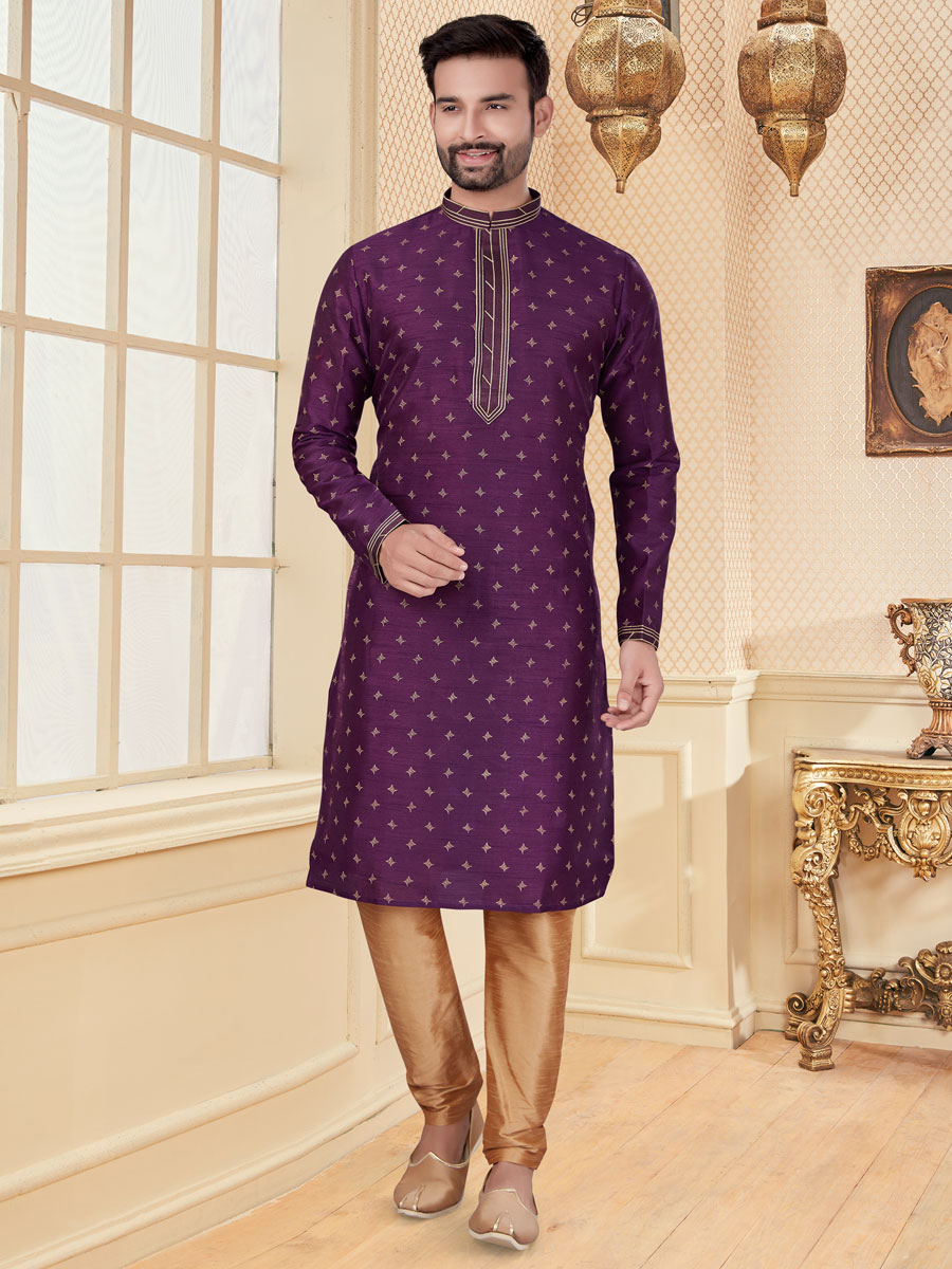 Purple Dupion Silk Handwoven Festival Kurta