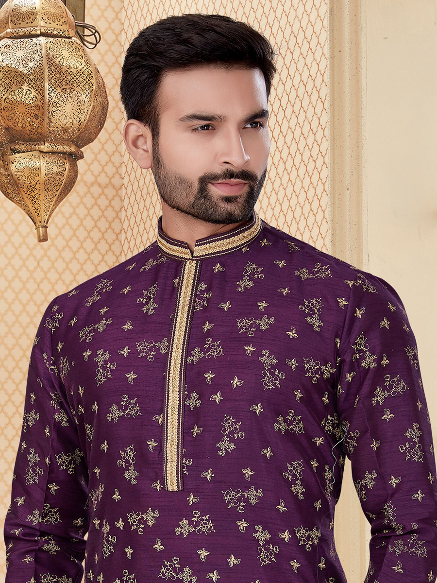 Purple Silk Handwoven Festival Kurta
