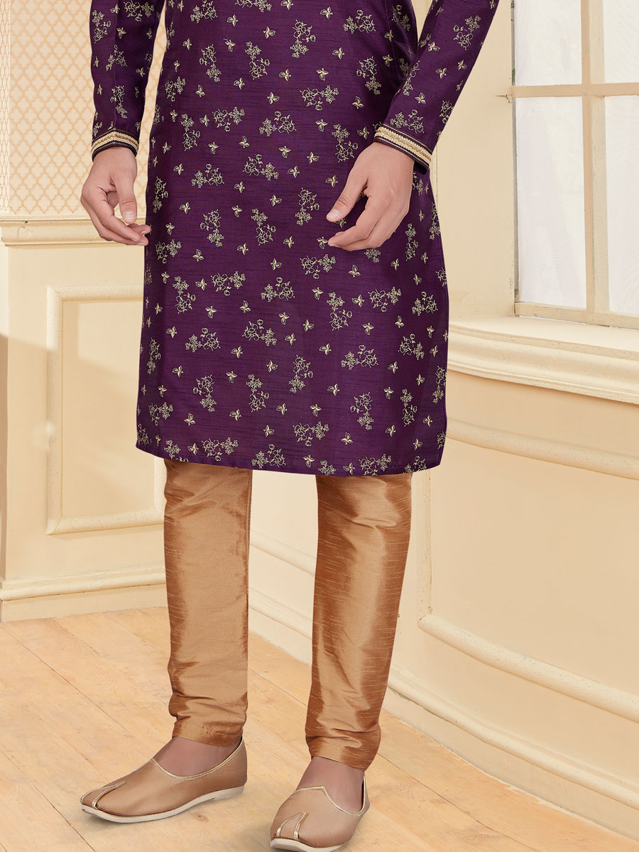 Purple Silk Handwoven Festival Kurta