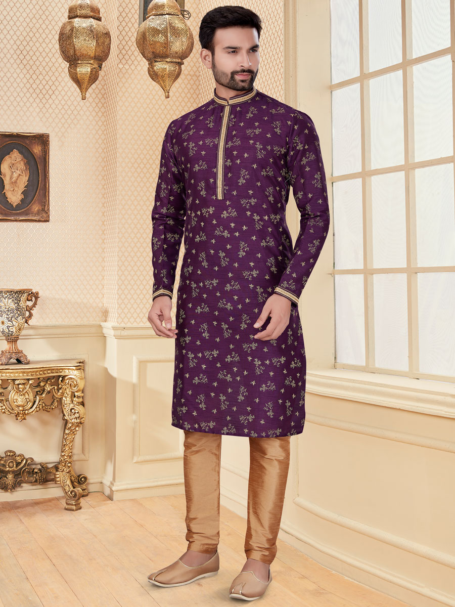 Purple Silk Handwoven Festival Kurta