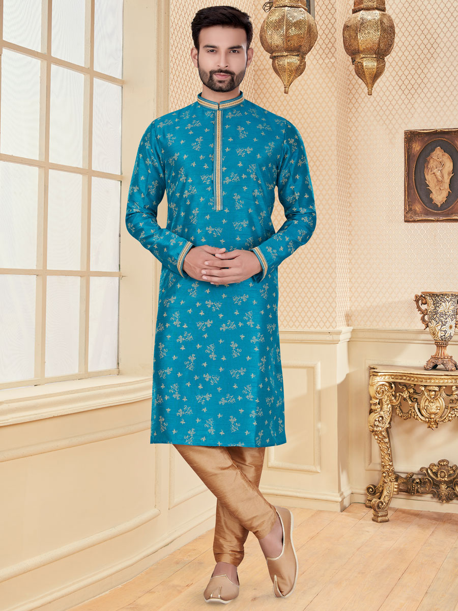 Cerulean Blue Silk Handwoven Festival Kurta