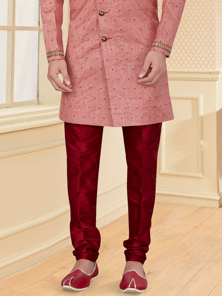 Light Thulian Pink Jacquard Embroidered Festival Sherwani