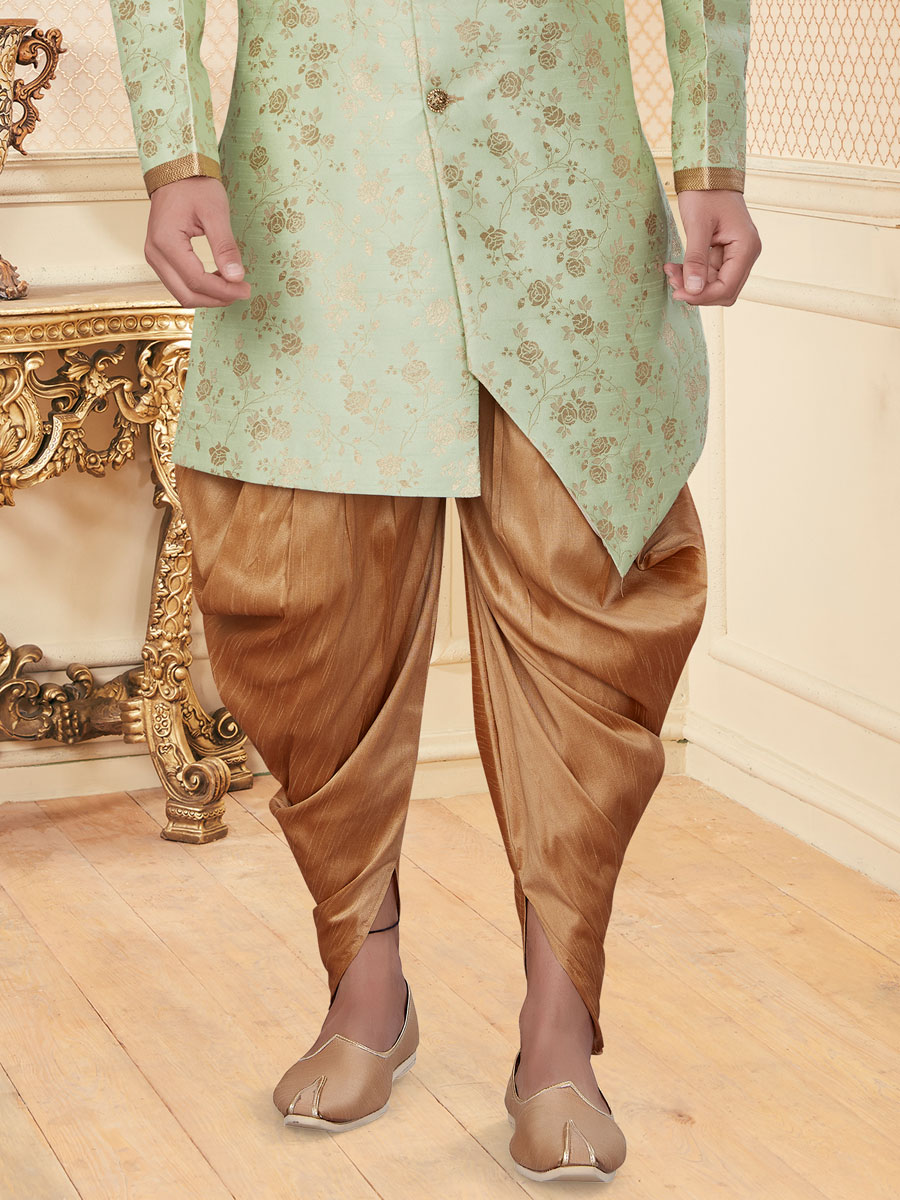 Tea Green Jacquard Handwoven Festival Sherwani