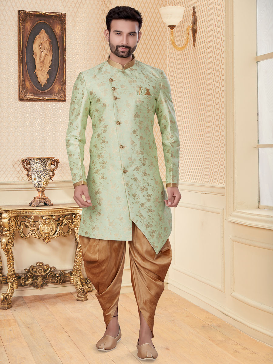 Tea Green Jacquard Handwoven Festival Sherwani