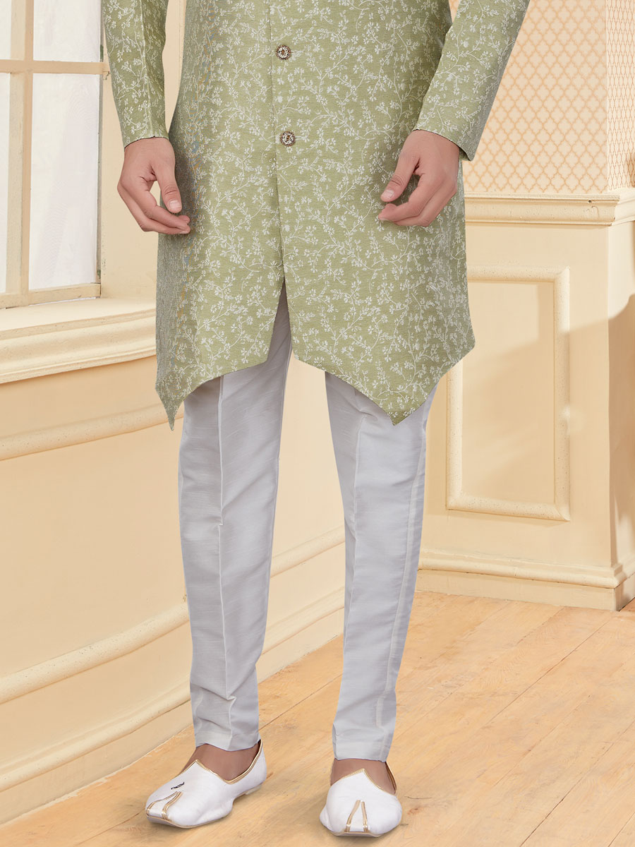 Light Green Jacquard Embroidered Festival Sherwani