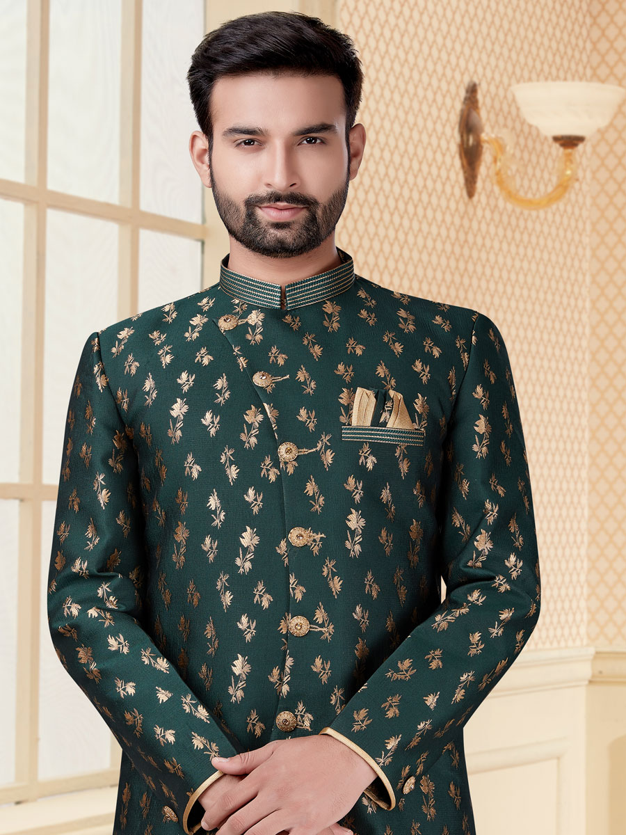 Hunter Green Jacquard Handwoven Festival Sherwani