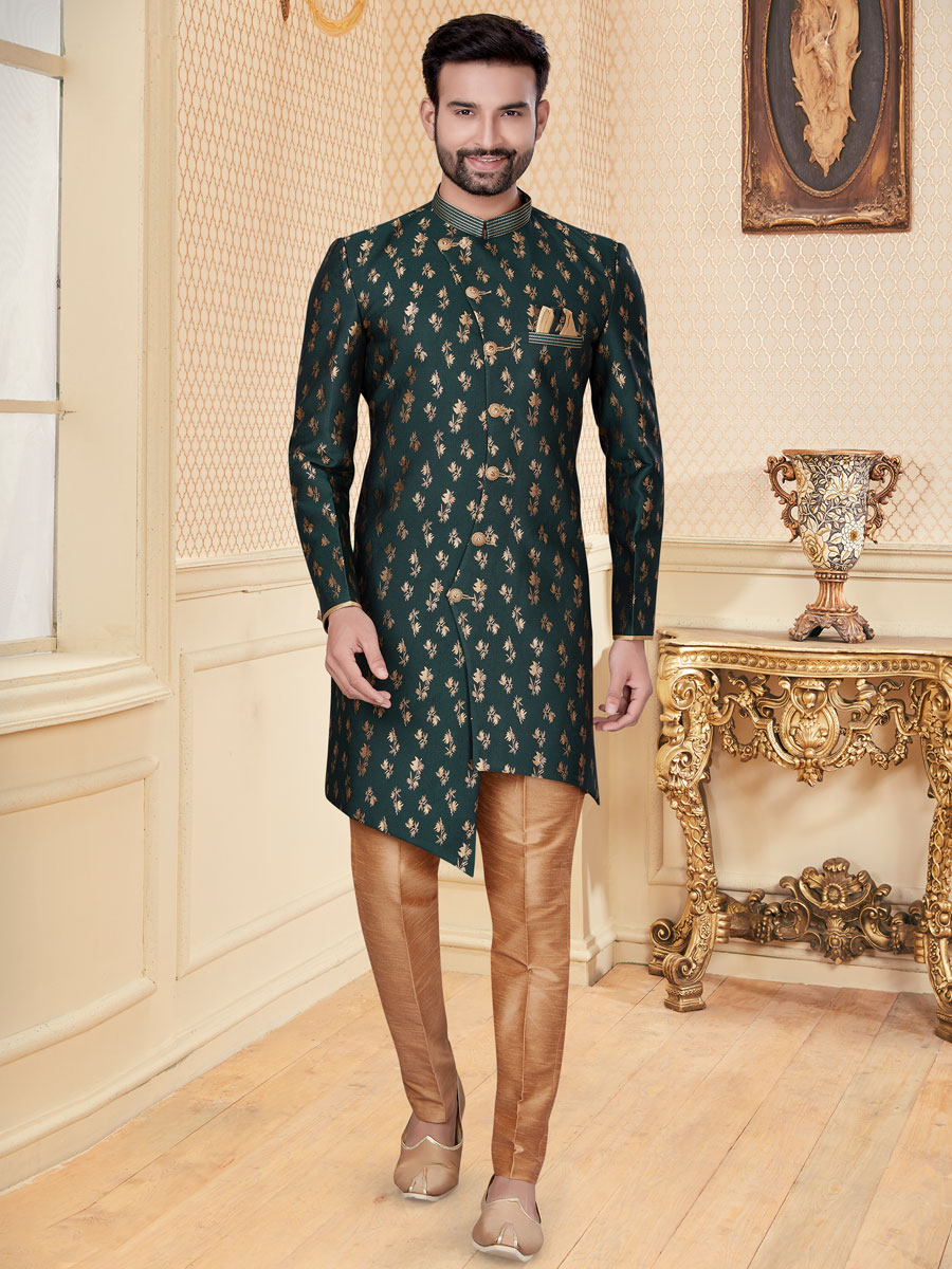 Hunter Green Jacquard Handwoven Festival Sherwani