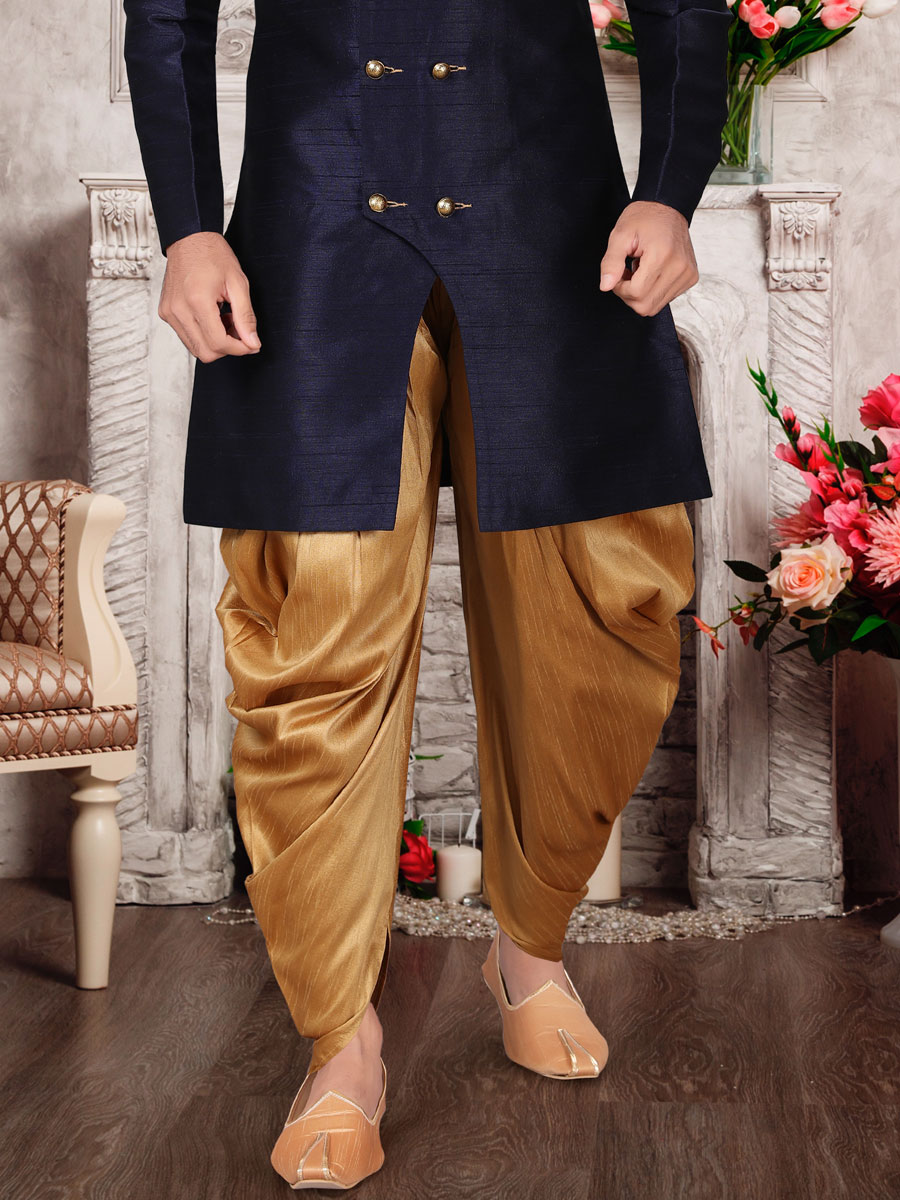Sapphire Blue Dupion Silk Plain Festival Sherwani