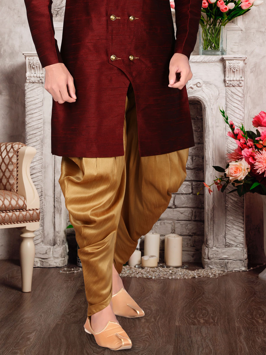 Maroon Dupion Silk Plain Festival Sherwani