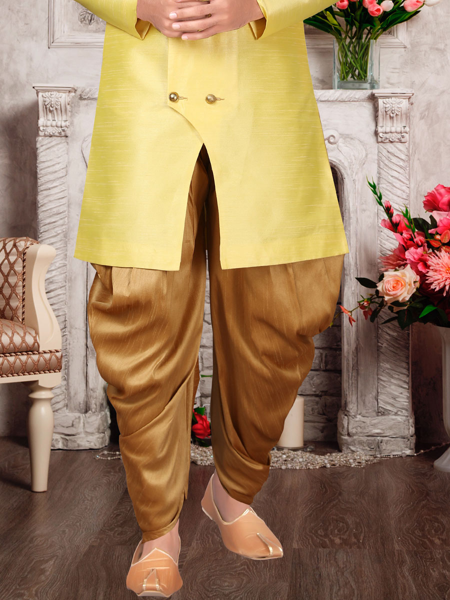 Maize Yellow Dupion Silk Plain Festival Sherwani