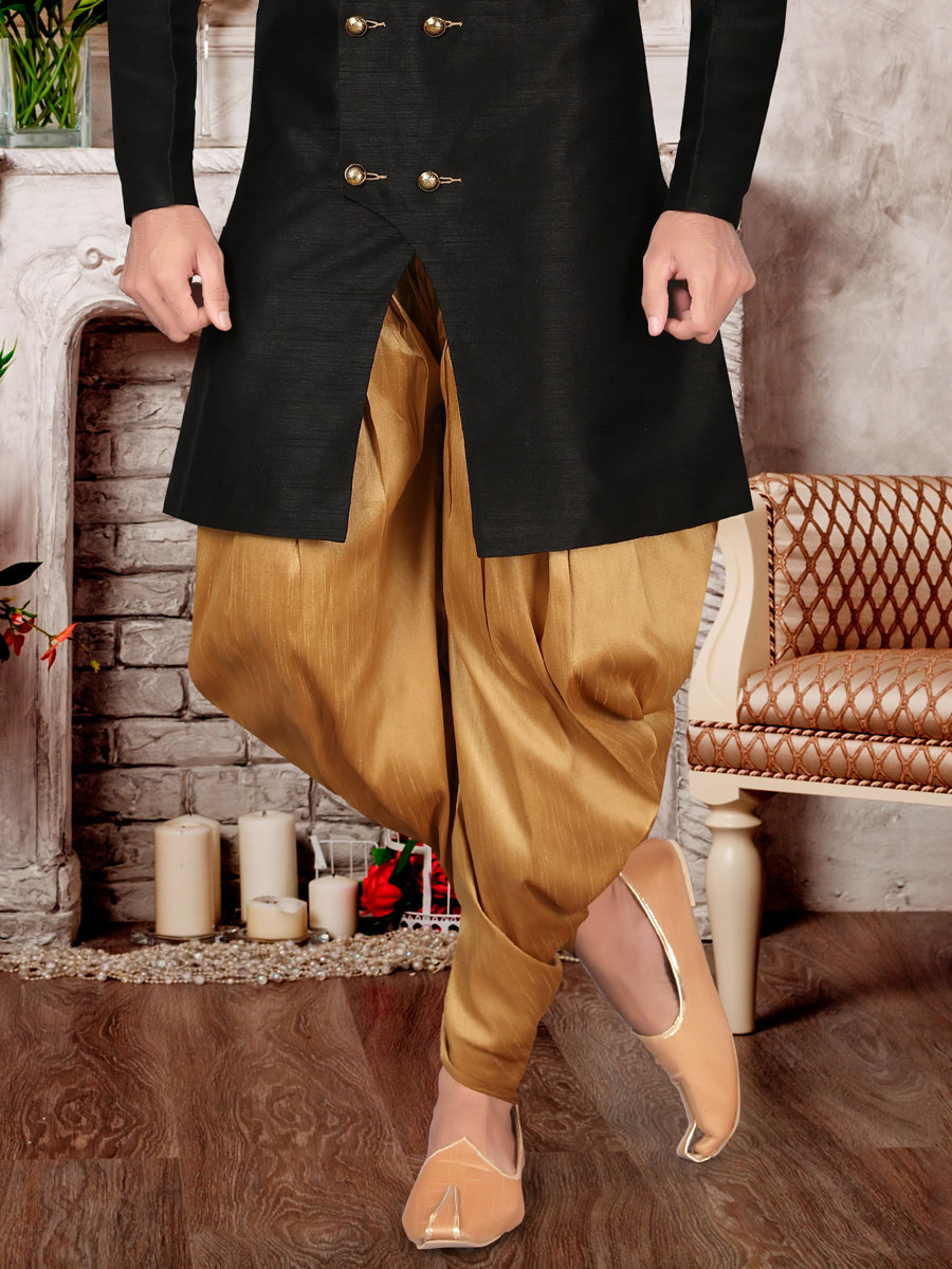Black Dupion Silk Plain Festival Sherwani