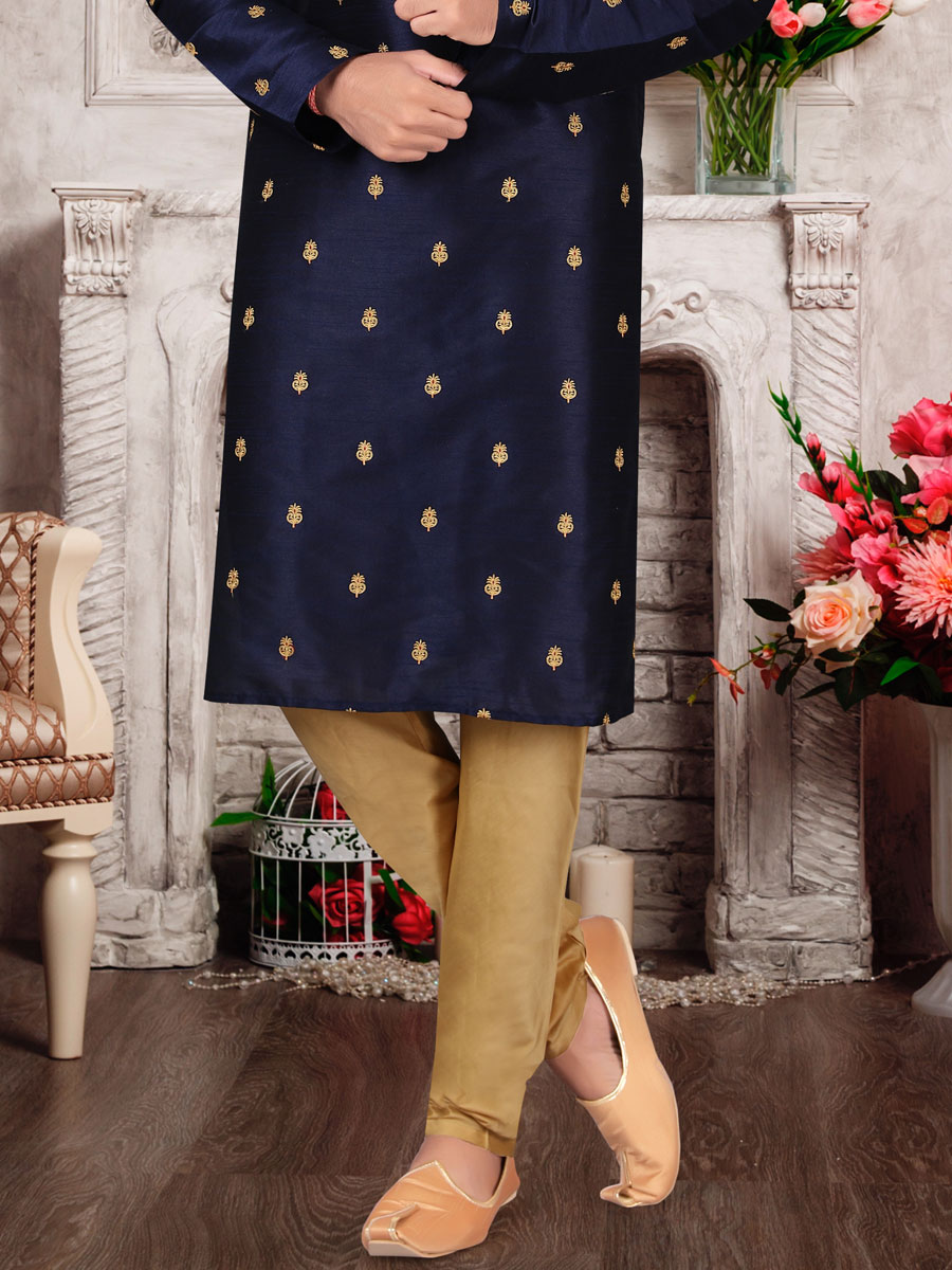 Sapphire Blue Dupion Silk Handwoven Festival Kurta.