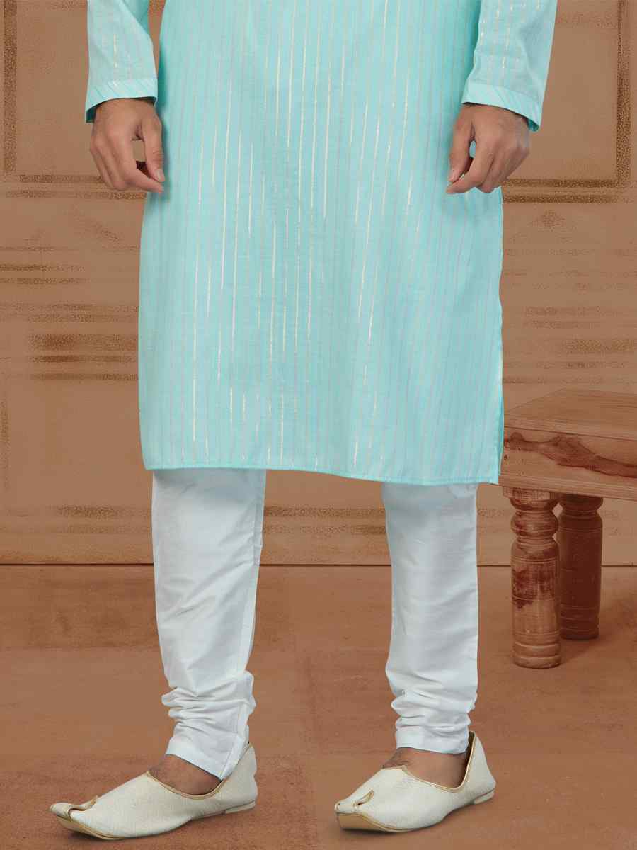 Firozi Linen Cotton Printed Festival Mens Kurta