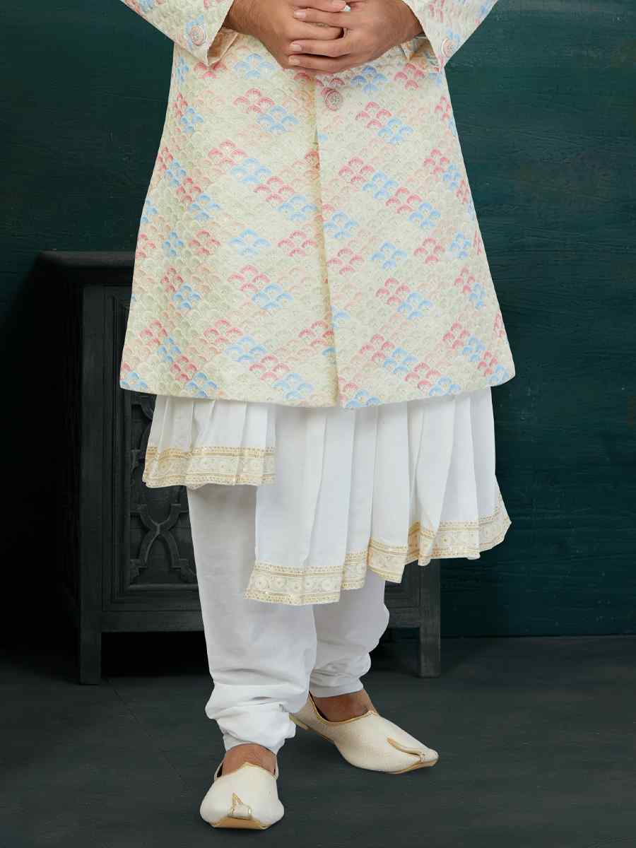 Golden Chikankari Lucknawi Embroidered Wedding Groom Sherwani