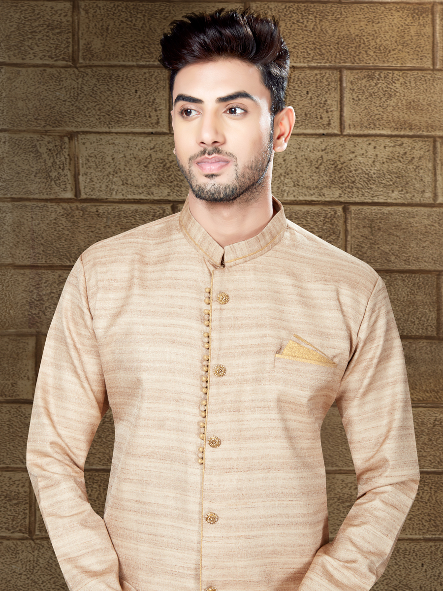 Papaya Whip Yellow Silk Embroidered Party Indowestern Sherwani