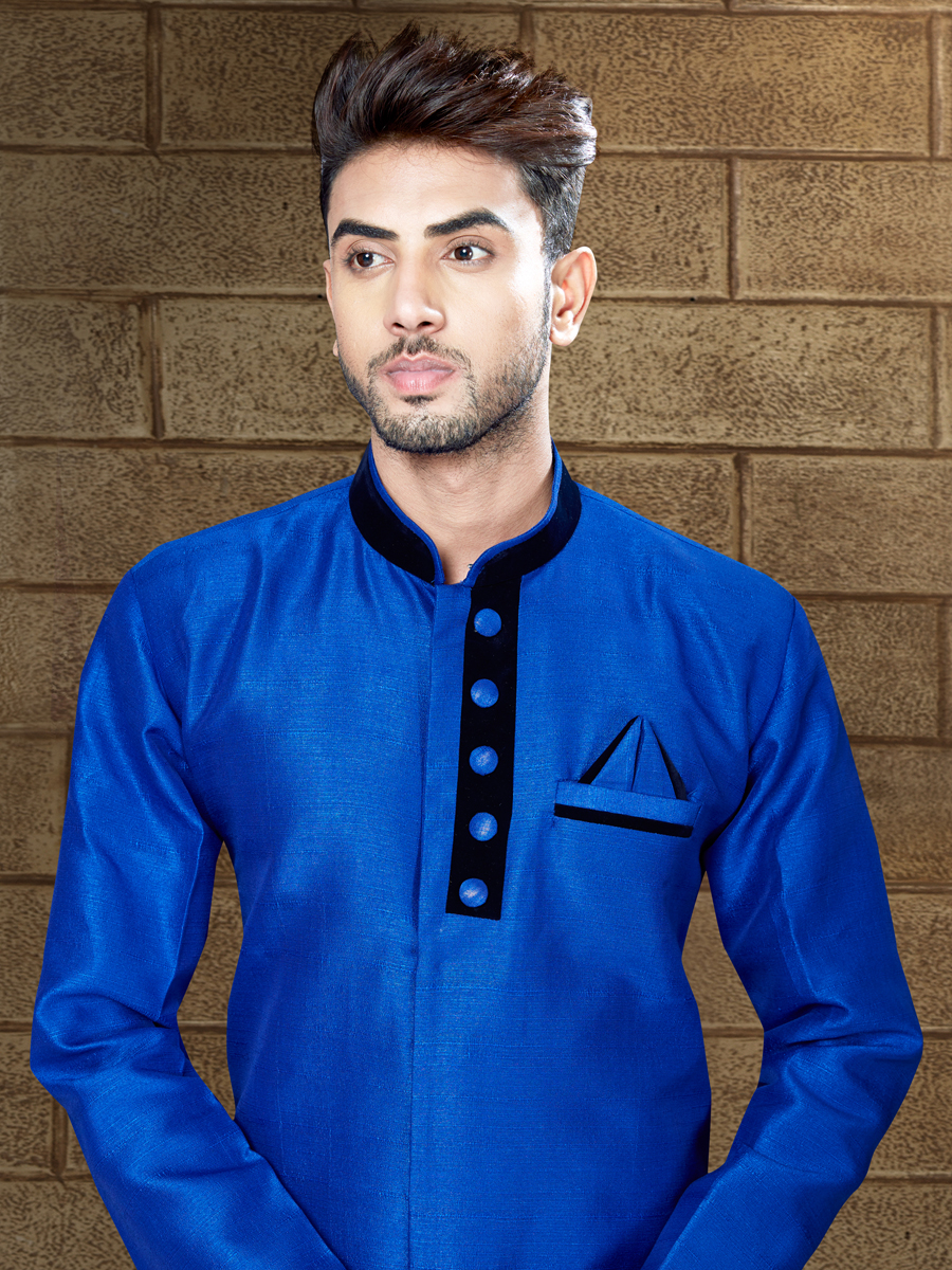 Royal Blue Silk Embroidered Party Indowestern Sherwani