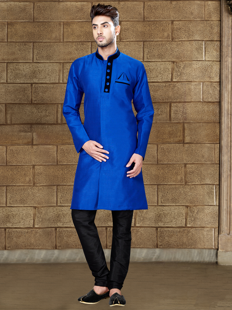 Royal Blue Silk Embroidered Party Indowestern Sherwani