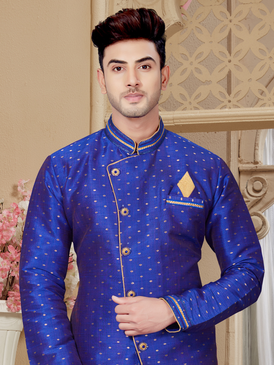 Persian Blue Silk Festival Embroidered Sherwani