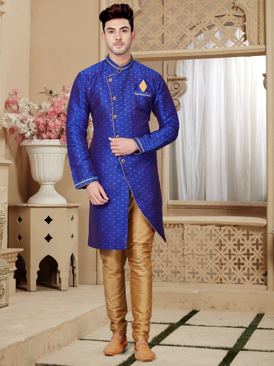 Persian Blue Silk Festival Embroidered Sherwani