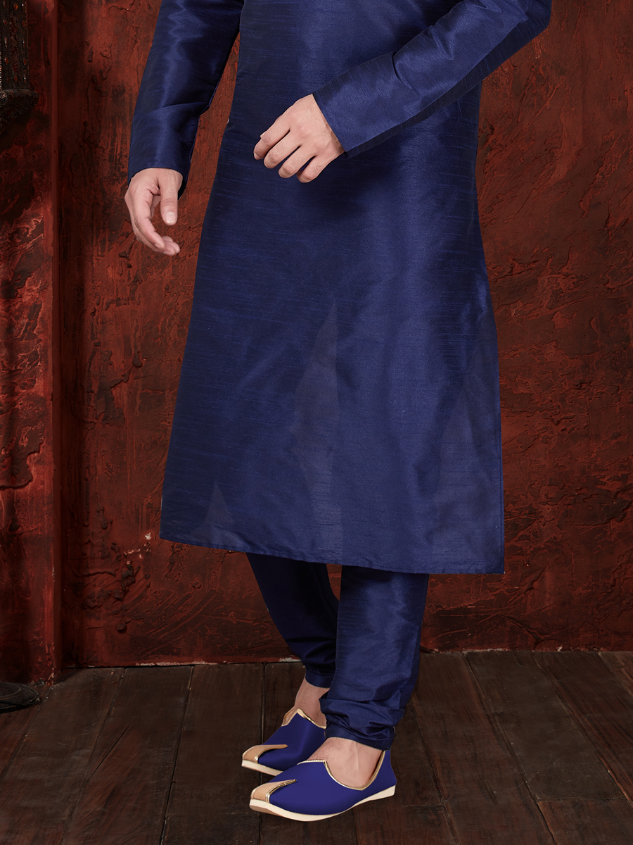 Prussian Blue Art Dupion Silk Plain Festival Kurta