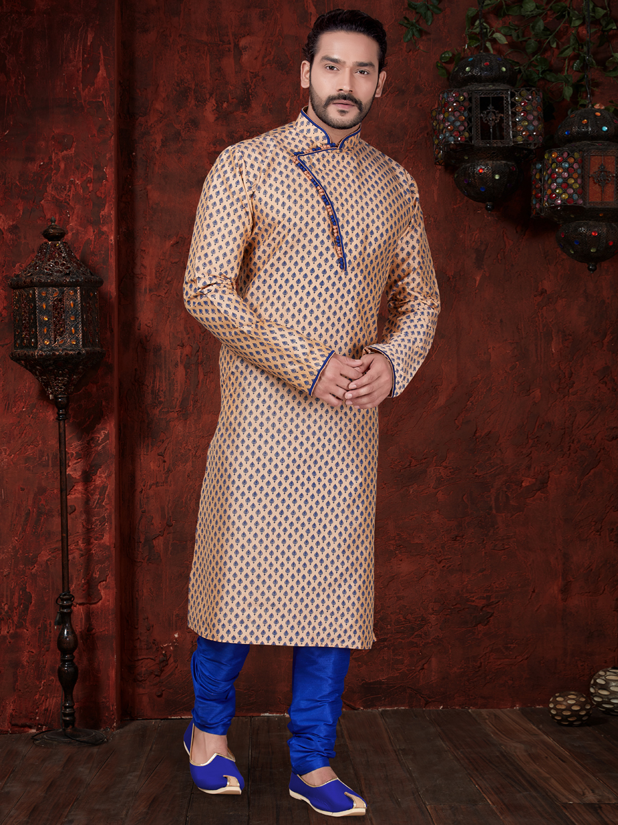 Cream Yellow Art Dupion Silk Embroidered Festival Kurta