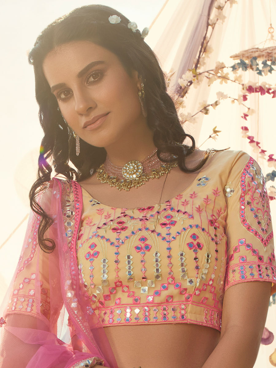 Off-White Organza Embroidered Wedding Lehenga Choli