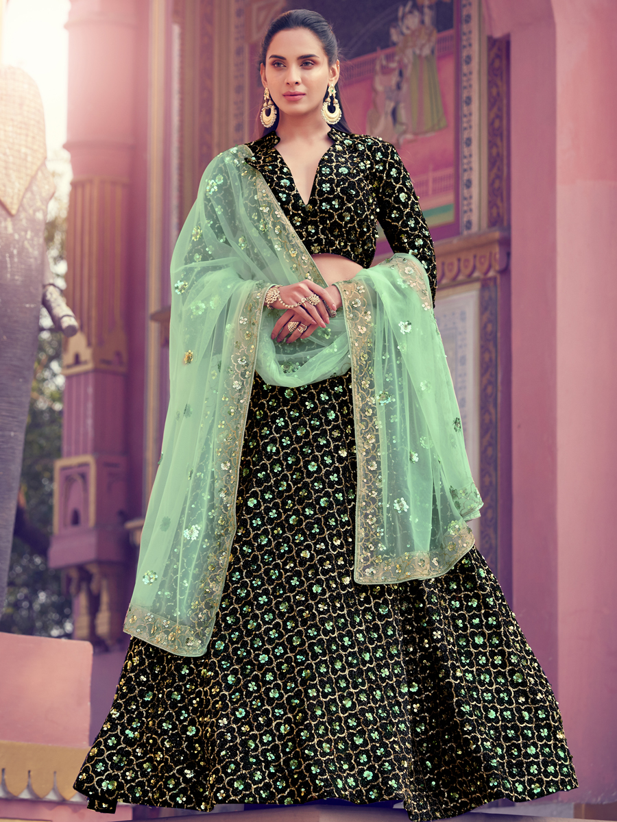 Black Imported Fabric Embroidered Party Lehenga Choli