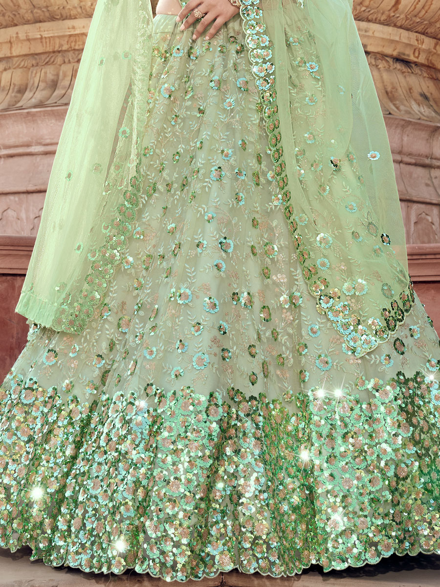 Moss Green Net Embroidered Party Lehenga Choli