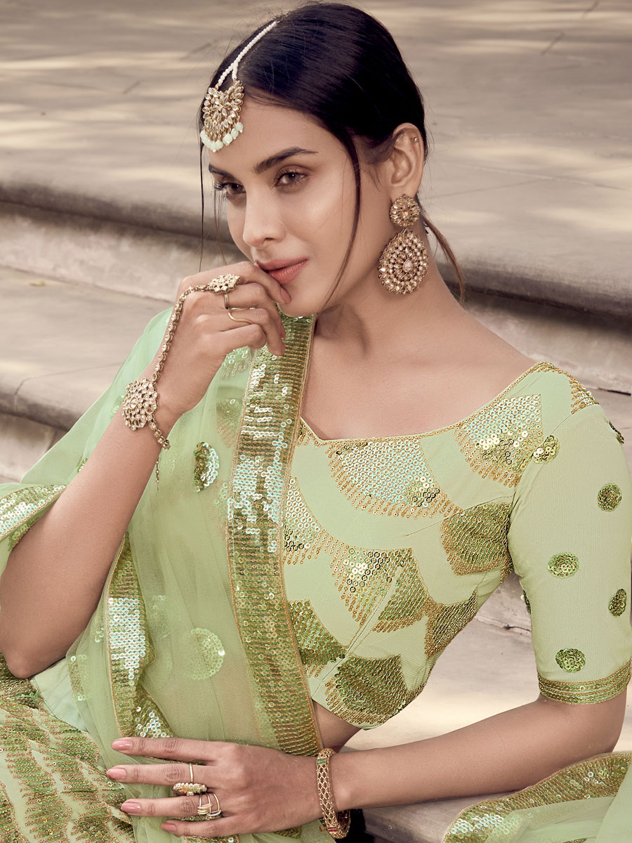 Moss Green Net Embroidered Party Lehenga Choli