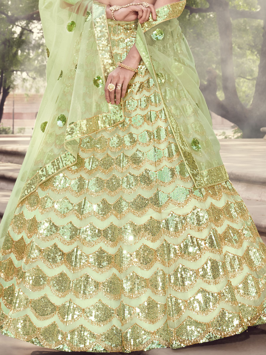 Moss Green Net Embroidered Party Lehenga Choli