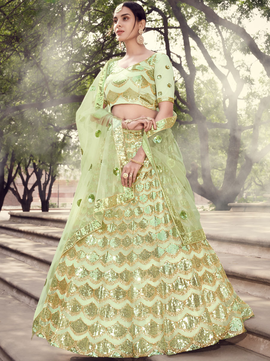 Moss Green Net Embroidered Party Lehenga Choli