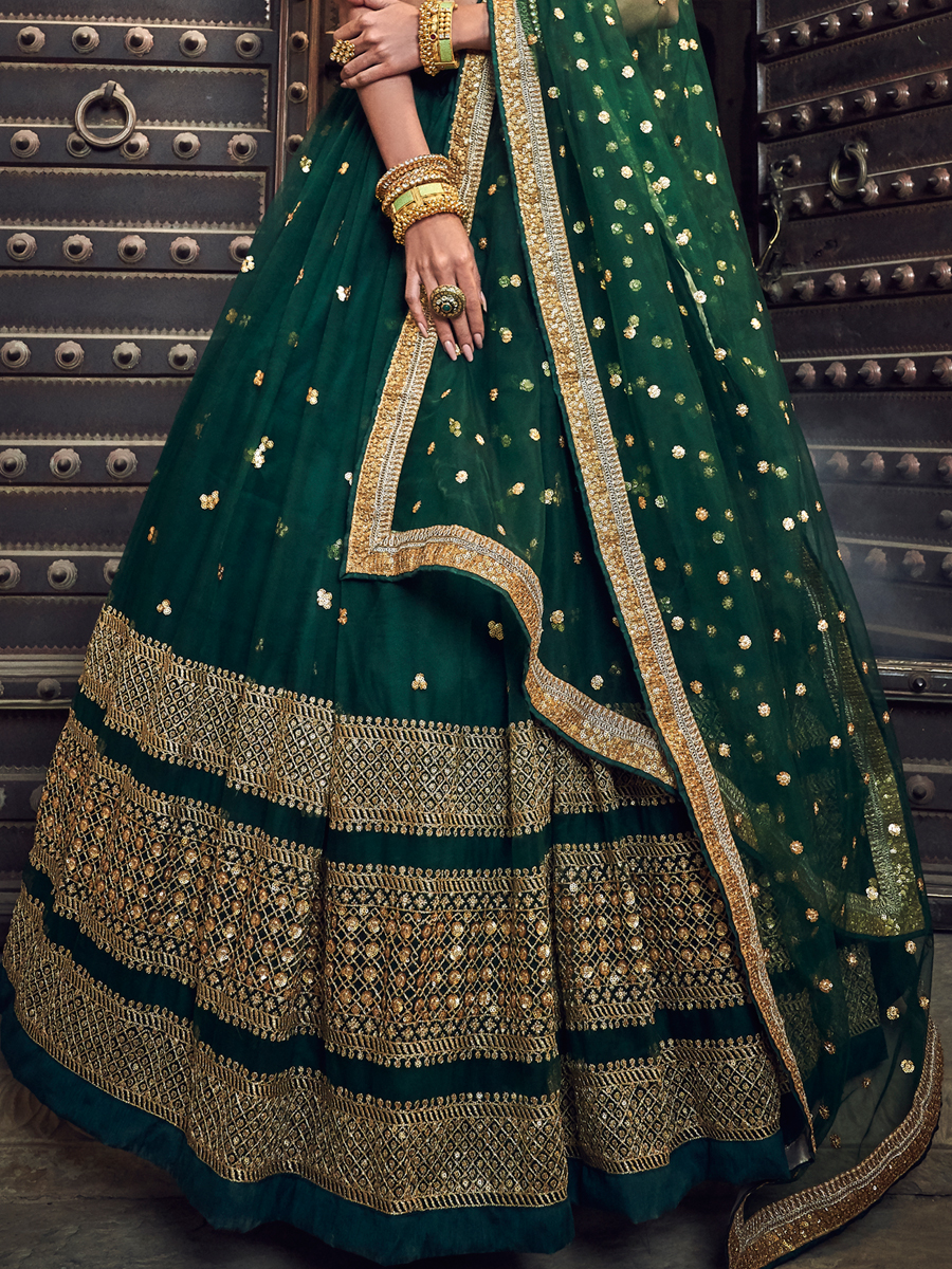 Hunter Green Net Embroidered Festival Lehenga Choli