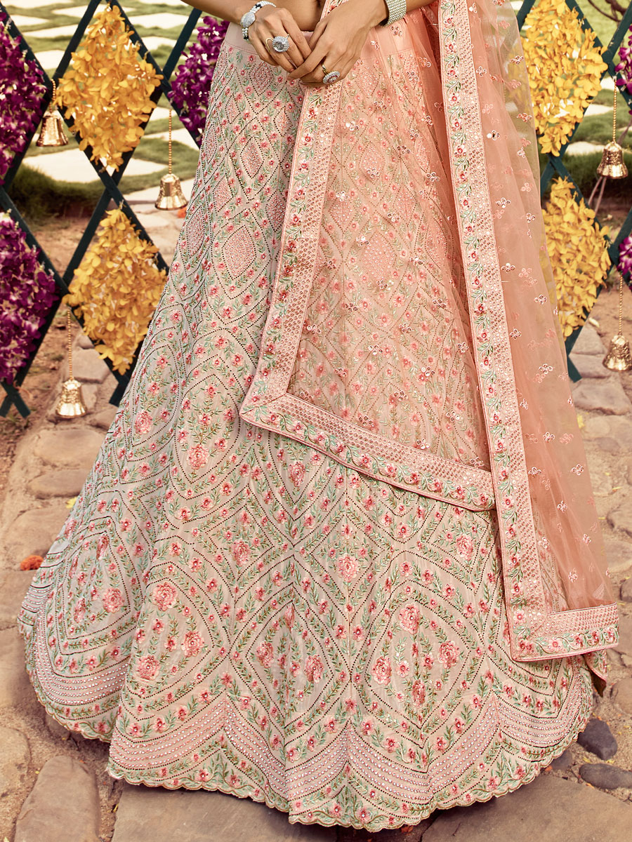 Tea Rose Pink Crepe Embroidered Wedding Lehenga Choli