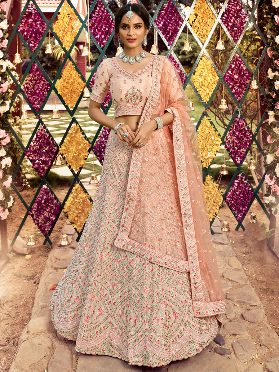 Tea Rose Pink Crepe Embroidered Wedding Lehenga Choli