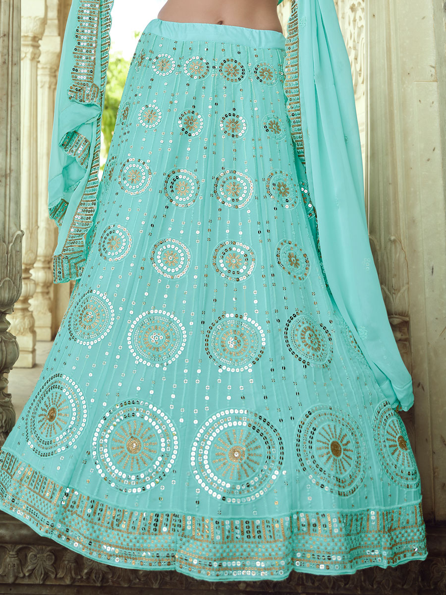 Electric Blue Faux Georgette Embroidered Party Lehenga Choli