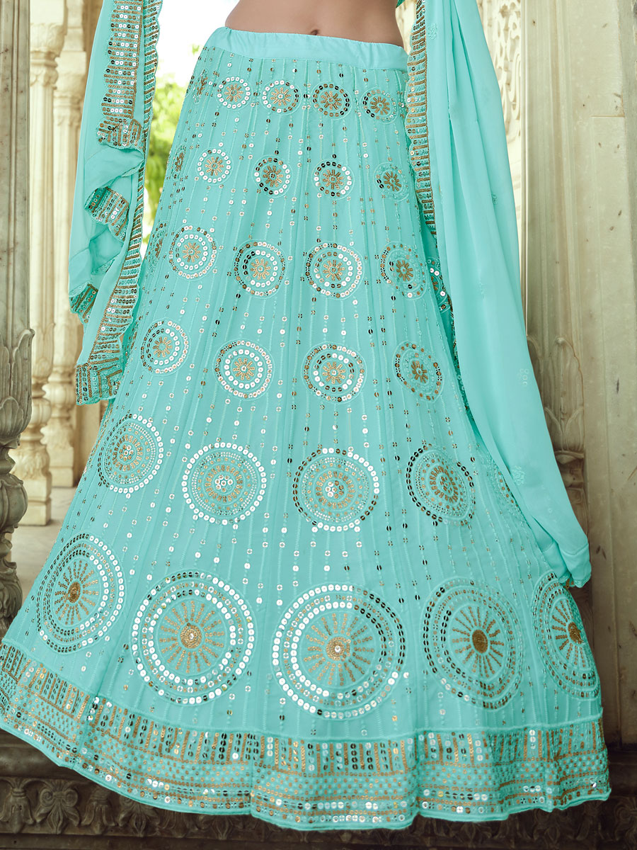Electric Blue Faux Georgette Embroidered Party Lehenga Choli