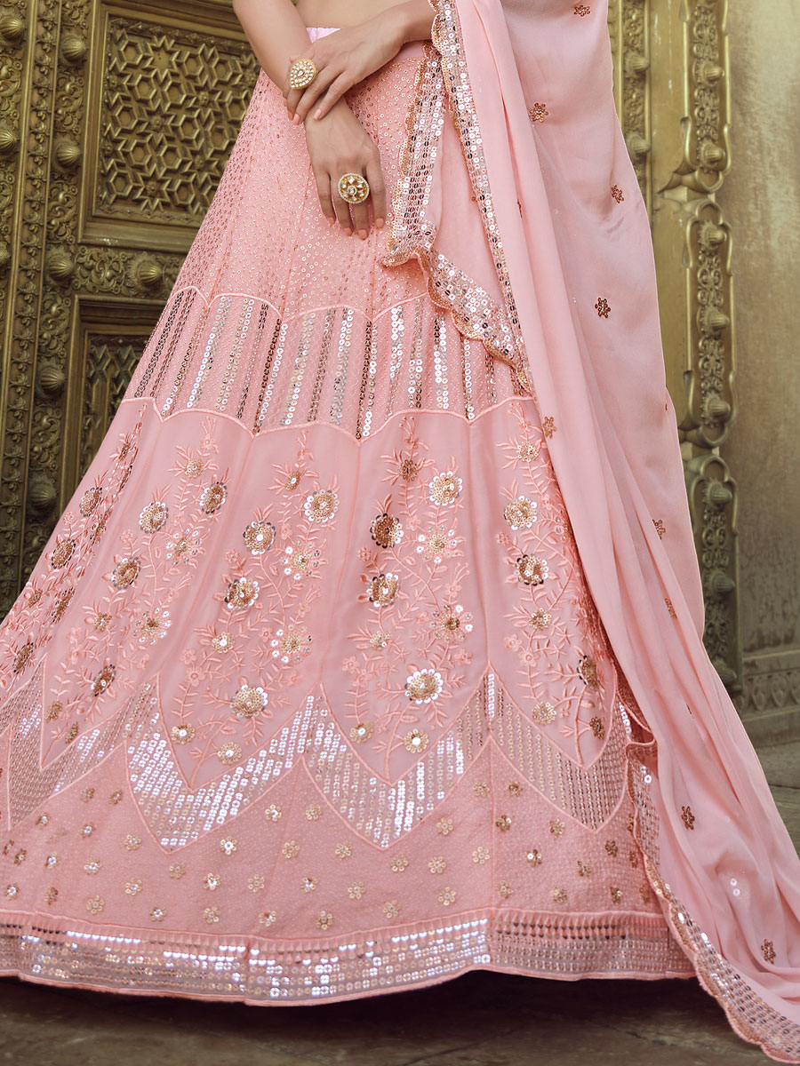 Tea Rose Pink Faux Georgette Embroidered Party Lehenga Choli