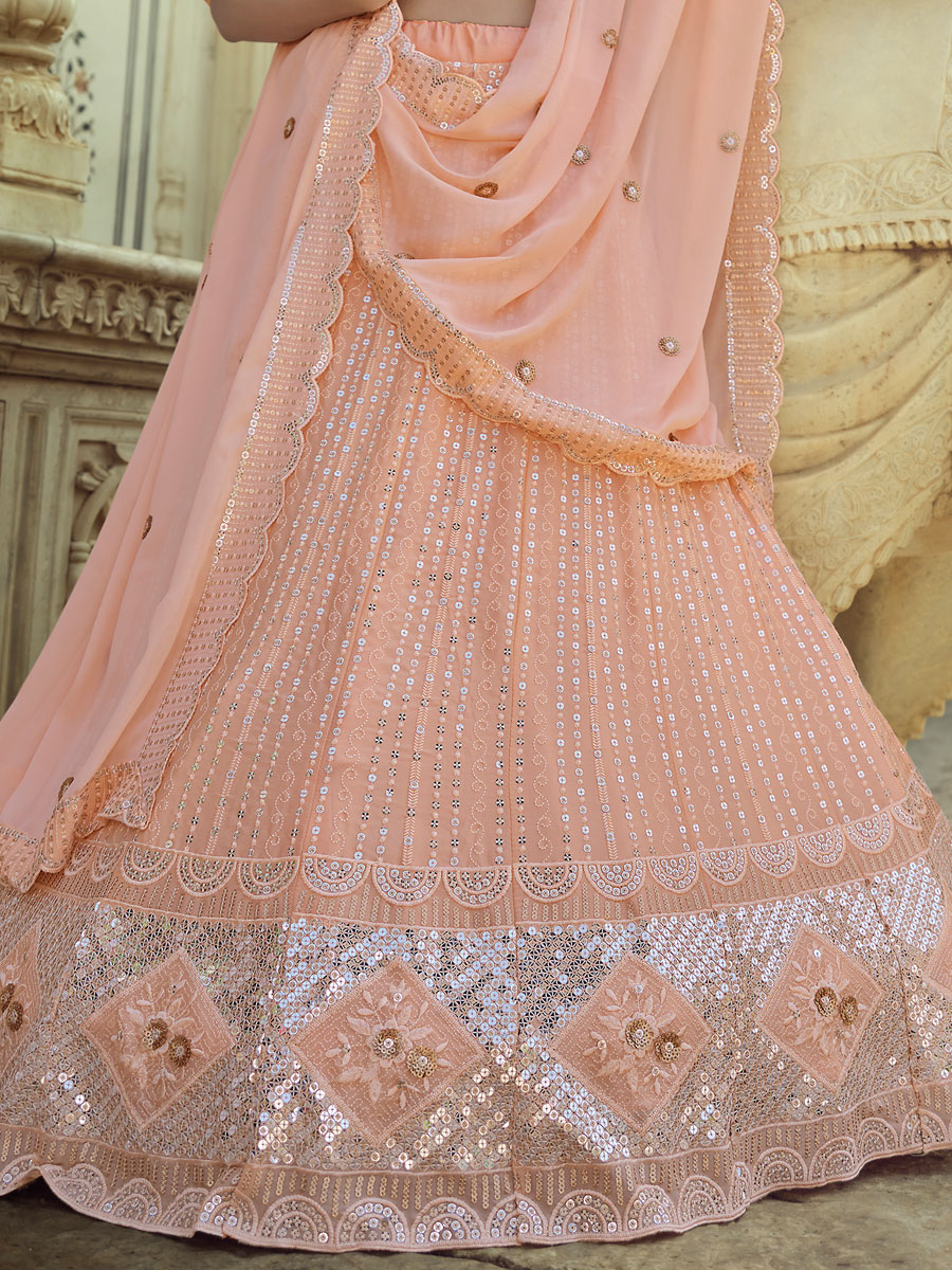 Desert Sand Brown Faux Georgette Embroidered Party Lehenga Choli