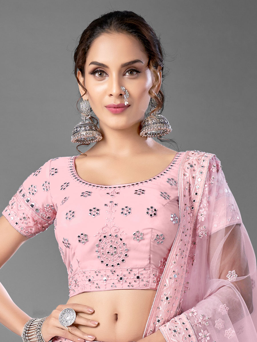 Tea Rose Pink Faux Georgette Embroidered Bridal Lehenga Choli