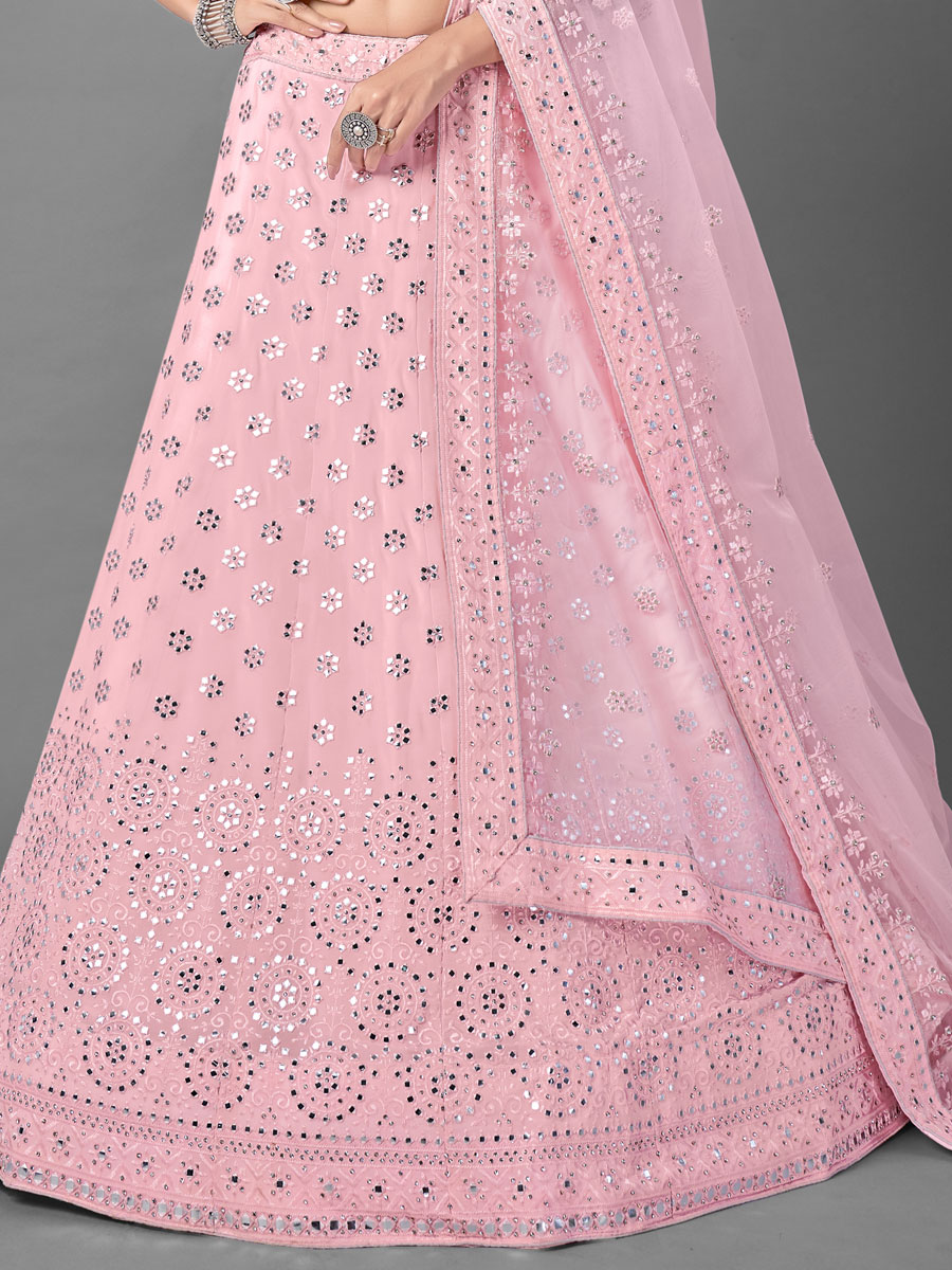Tea Rose Pink Faux Georgette Embroidered Bridal Lehenga Choli