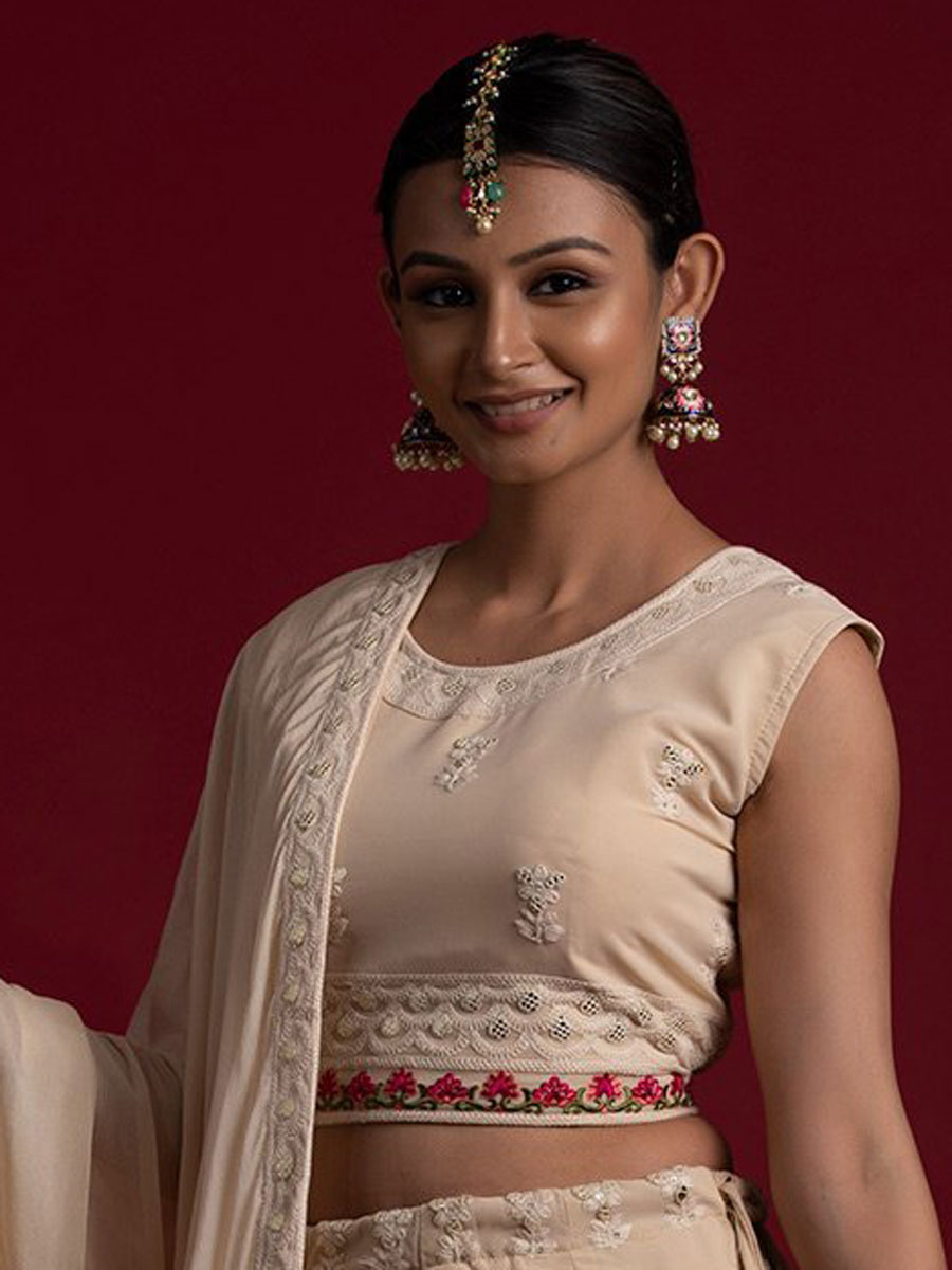 Khaki Brown Faux Georgette Embroidered Bridal Lehenga Choli