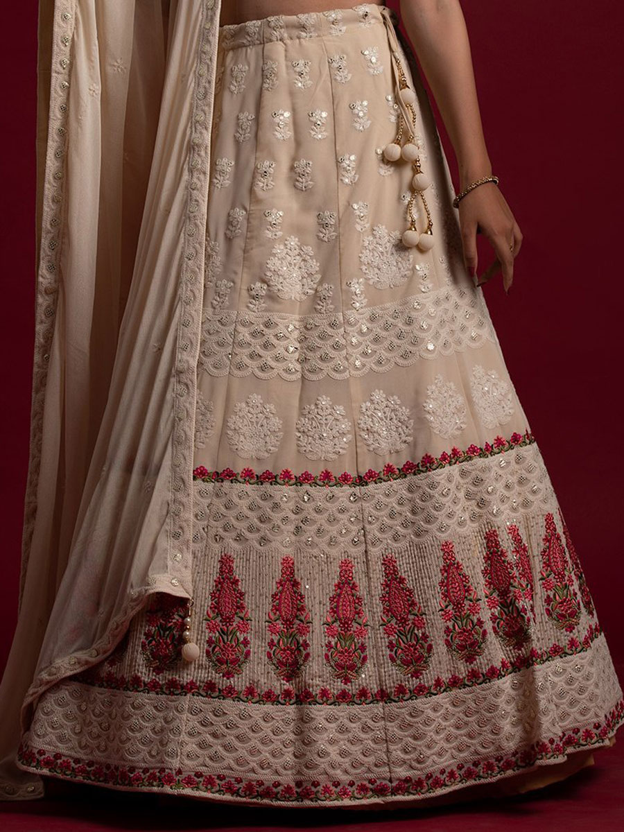 Khaki Brown Faux Georgette Embroidered Bridal Lehenga Choli