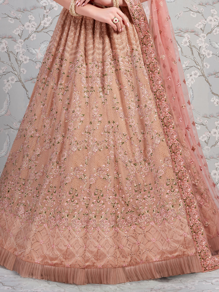 Puce Pink Faux Georgette Embroidered Wedding Lehenga Choli