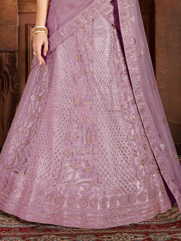 Light Purple Net Embroidered Wedding Lehenga Choli