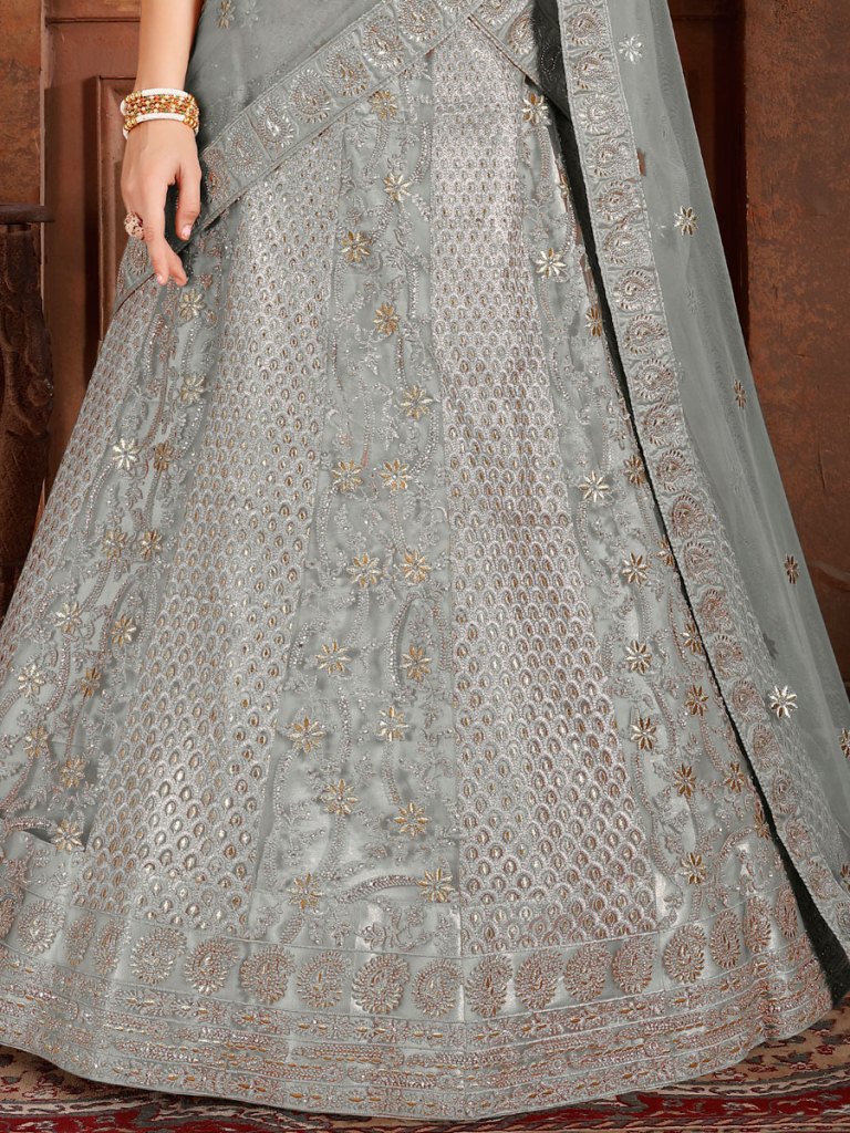 Gray Net Embroidered Wedding Lehenga Choli