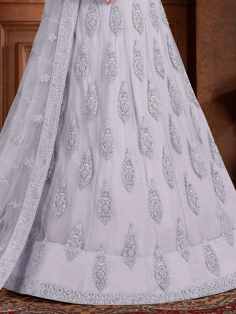 Gray Net Embroidered Wedding Lehenga Choli