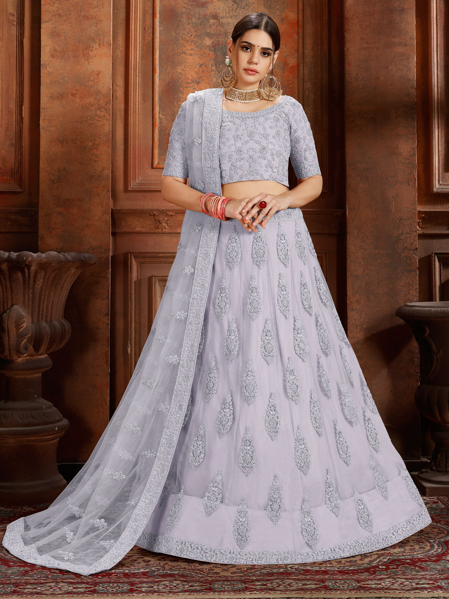 Gray Net Embroidered Wedding Lehenga Choli