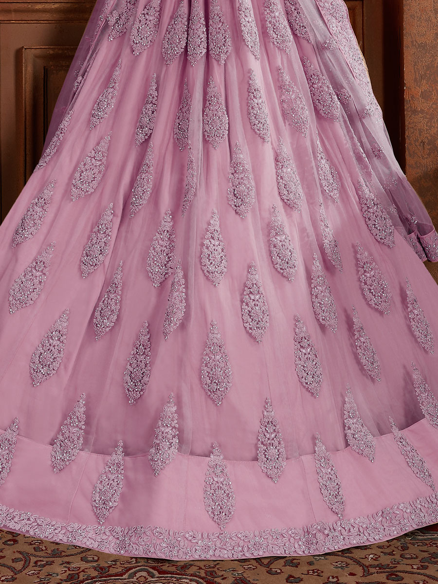 Light Purple Net Embroidered Wedding Lehenga Choli